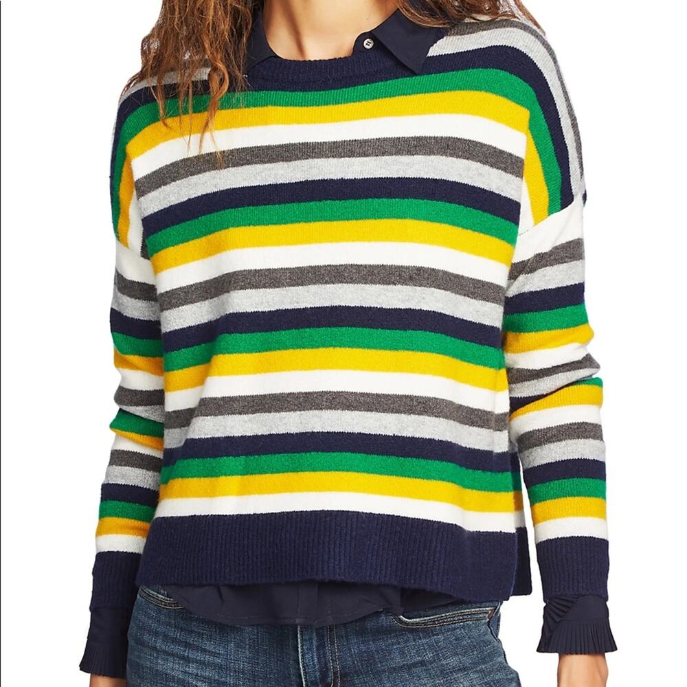 COURT & ROWE Green Navy Stripe Ivy League Wool Blend Sweater Women's Size Medium